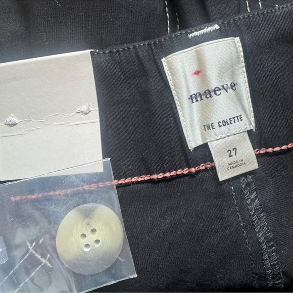 NWT Anthropologie Maeve Colette Wide-Leg Linen Pants Black Contrast Stitch 27 - Picture 12 of 14